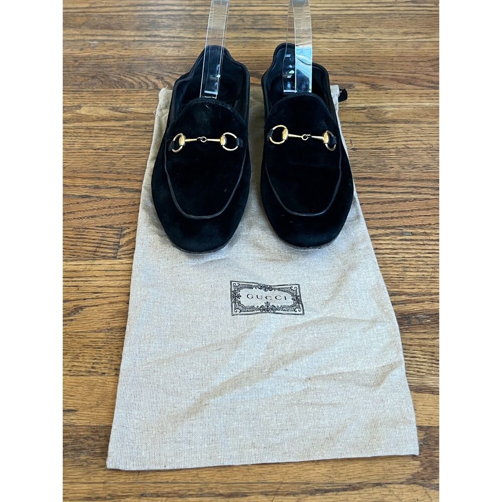 GUCCI Black Velvet Suede Horsebit Slip On Loafer Shoes Women's Size EU 38 US 7.5 - Picture 2 of 12